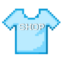a blue pixel t - shirt with the word shop on it