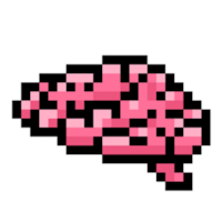 a pink pixelated brain on a black background
